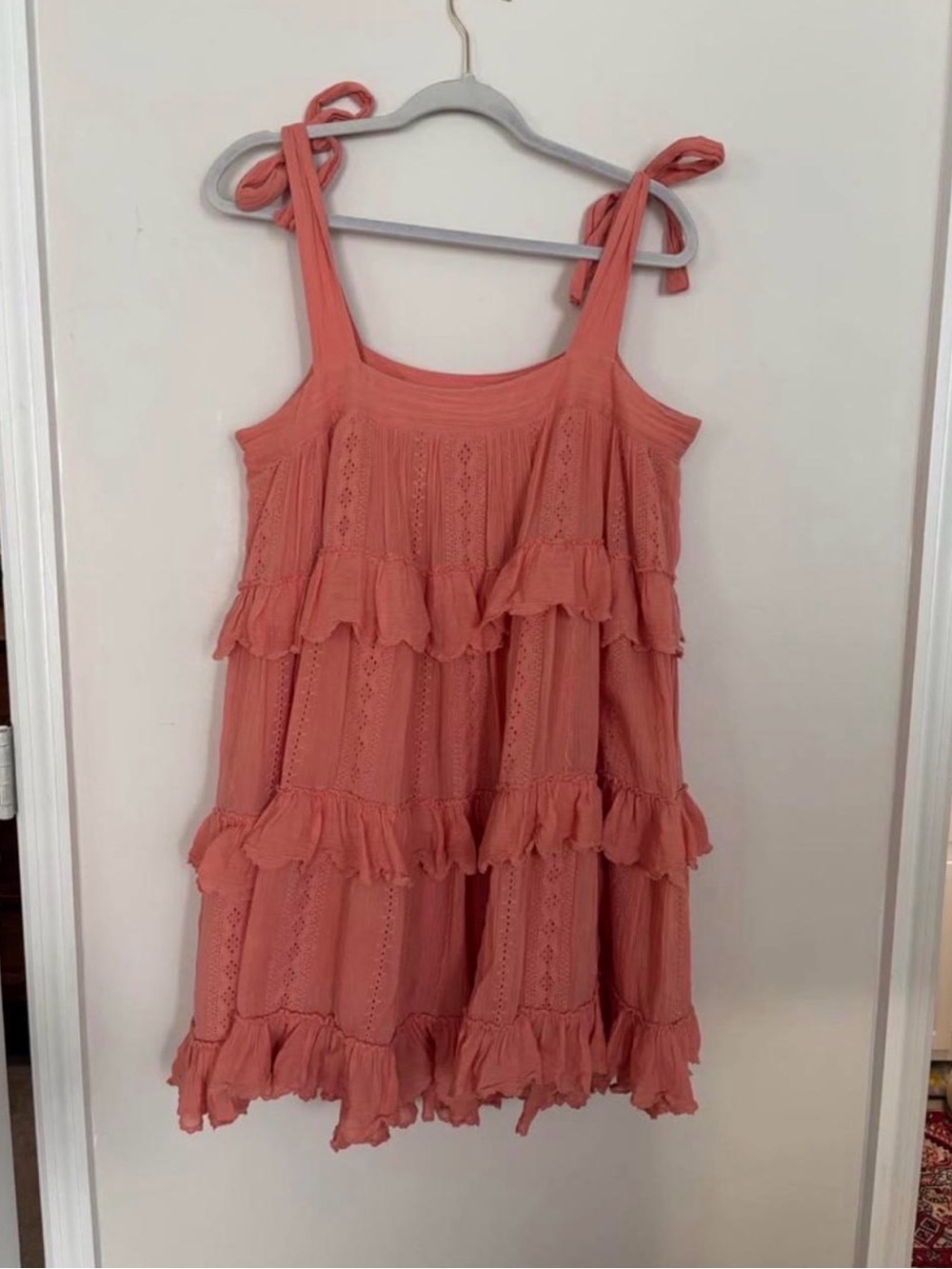 Sezane Oriane Peach Tie-Shoulder Mini Dress - Picture 2 of 8